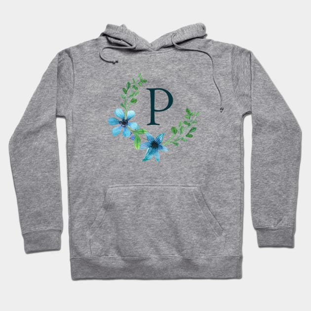 Floral Monogram P Pretty Blue Flowers Hoodie by floralmonogram